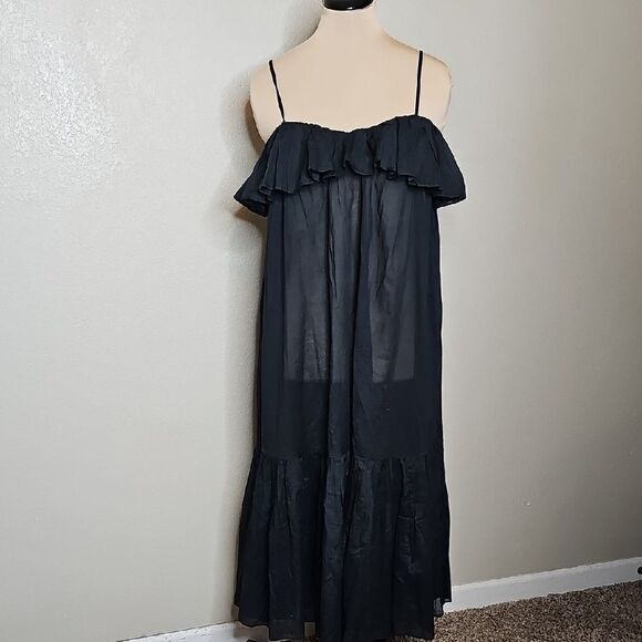 J. Crew Other - NWOT J.crew Medium Black Spaghetti Strap Ruffled Tiered Midi Dress